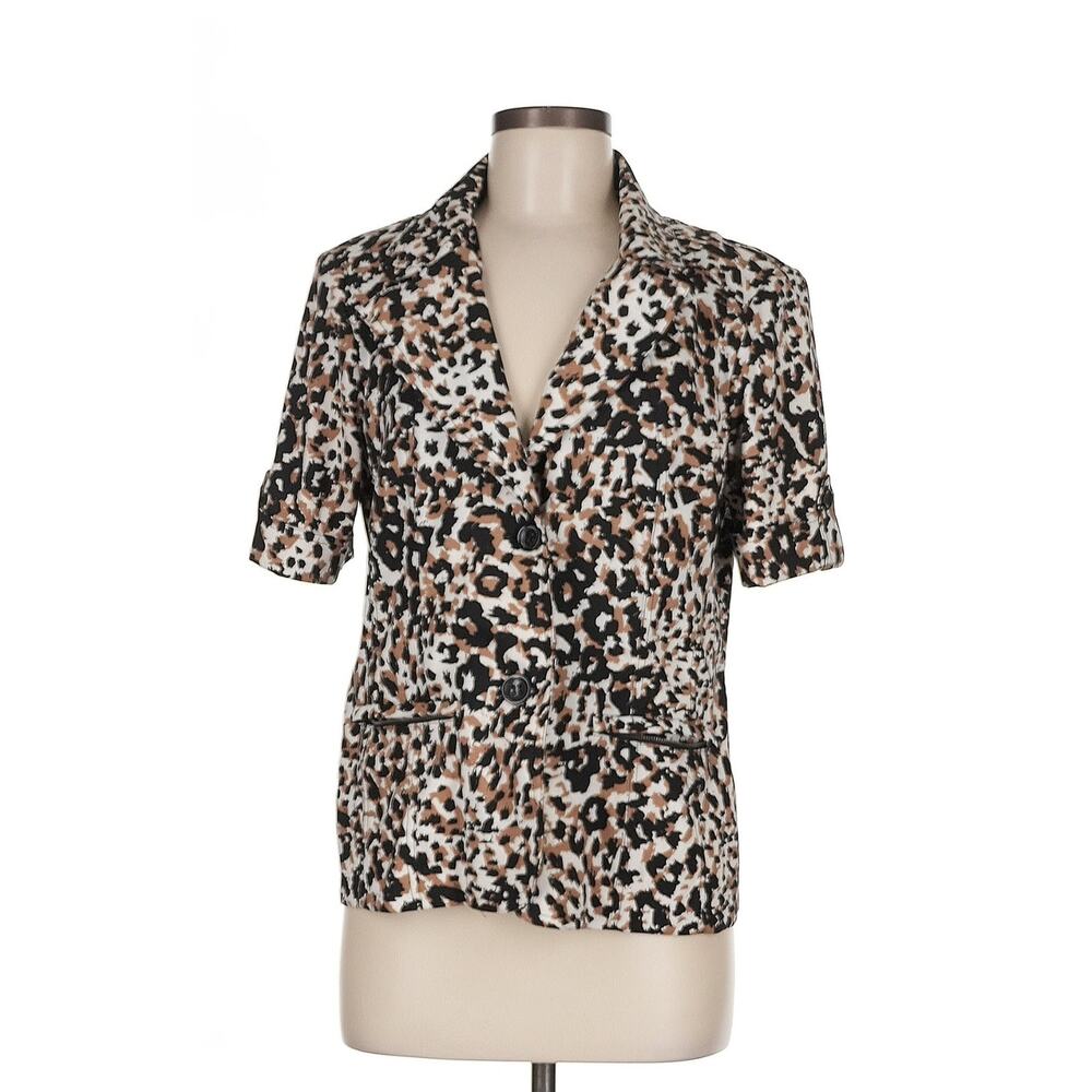 Harvé Bernard Cheetah Print Short Sleeved Blazer with Pockets Sz. M